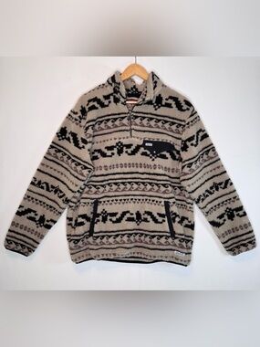 Rafter C Aztec Print Mens Sz L Fleece Pullover Red Dirt Collection tan, black